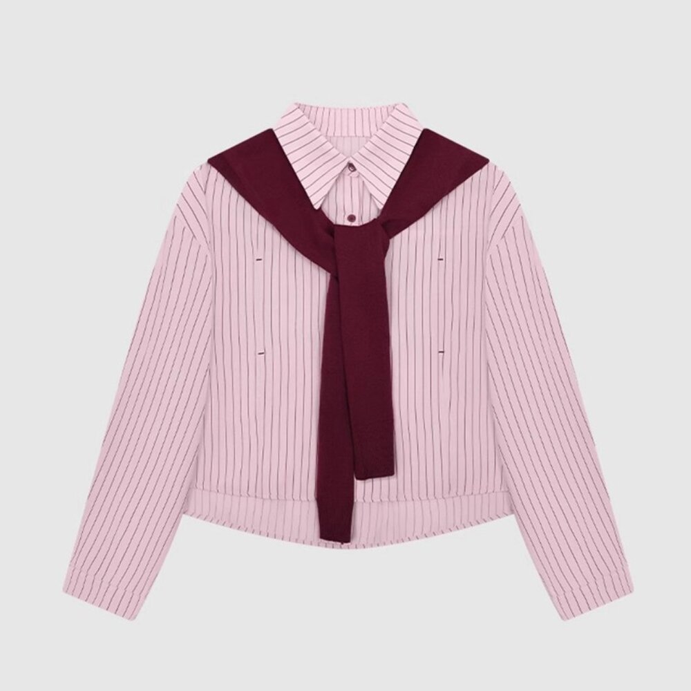 B.Sure Pink Striped Shawl Shirt